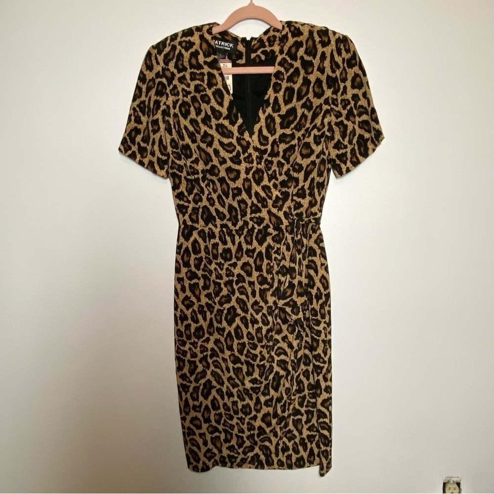 Vintage Silk Dress Size 4 NWT PATRICK COLLECTION Leopard Print Tailored - Picture 2 of 7